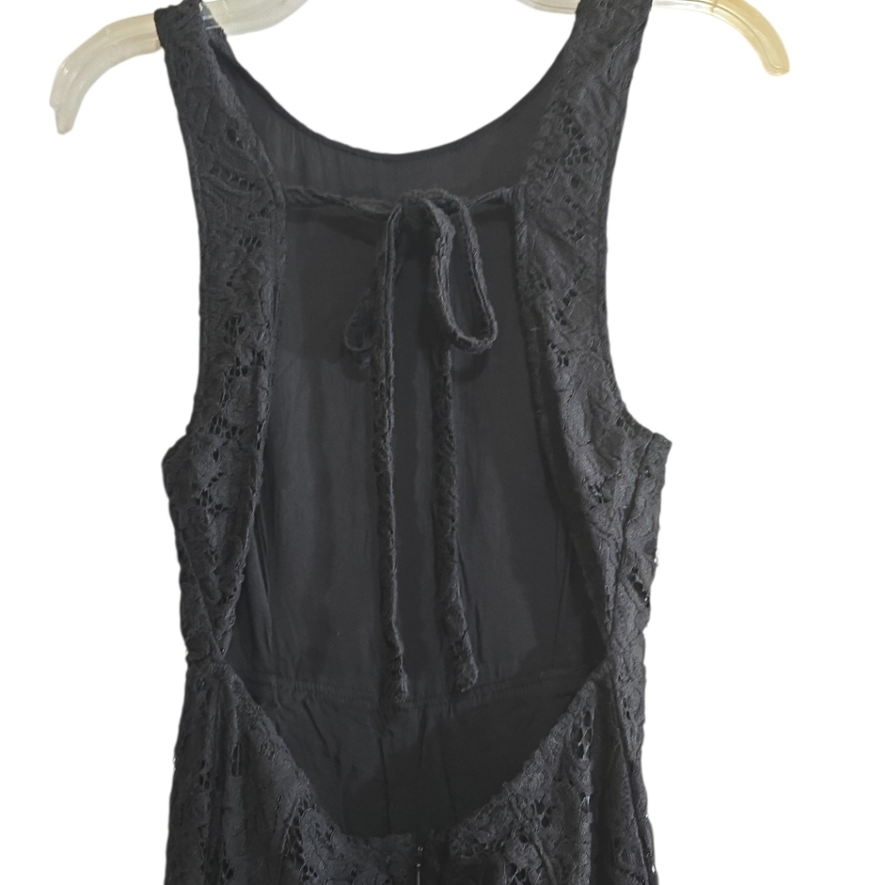 Free People Rise & Shine Black Lace Jumsuit Bell Bottom Flare Leg 2 Open Back - Picture 3 of 8